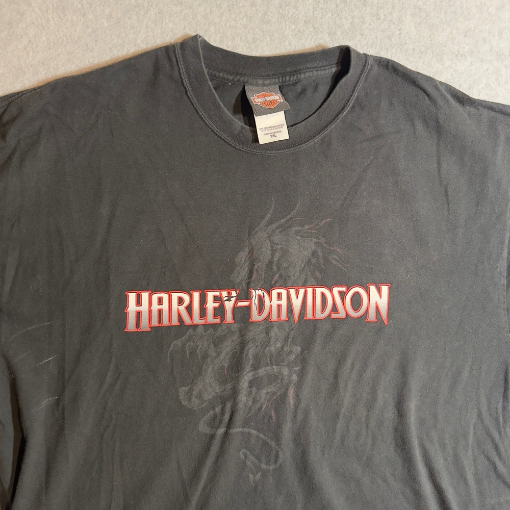Vintage 2002 Harley Davidson T shirt Black 2XL Dragon Faded Arrowhead Y2K AZ